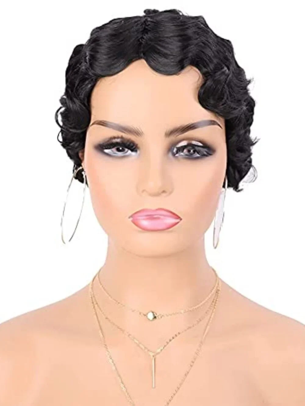 Wig Finger Wave Wig Short Mommy Hair Synthetic Curly Wigs for Black Women Lady‎